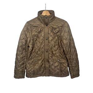Lands' End Quilted Barn Jacket Bronze Brown Floral Stitch Cottagecore Grandma S